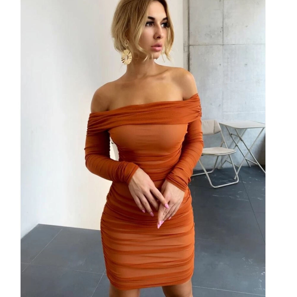 Off- shoulder body con dress